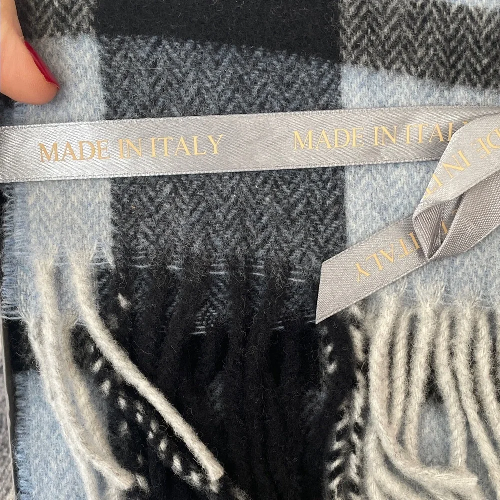 C.B.M. Made in Italy Wool Scarf - Blue & Black Plaid Scarf NWT